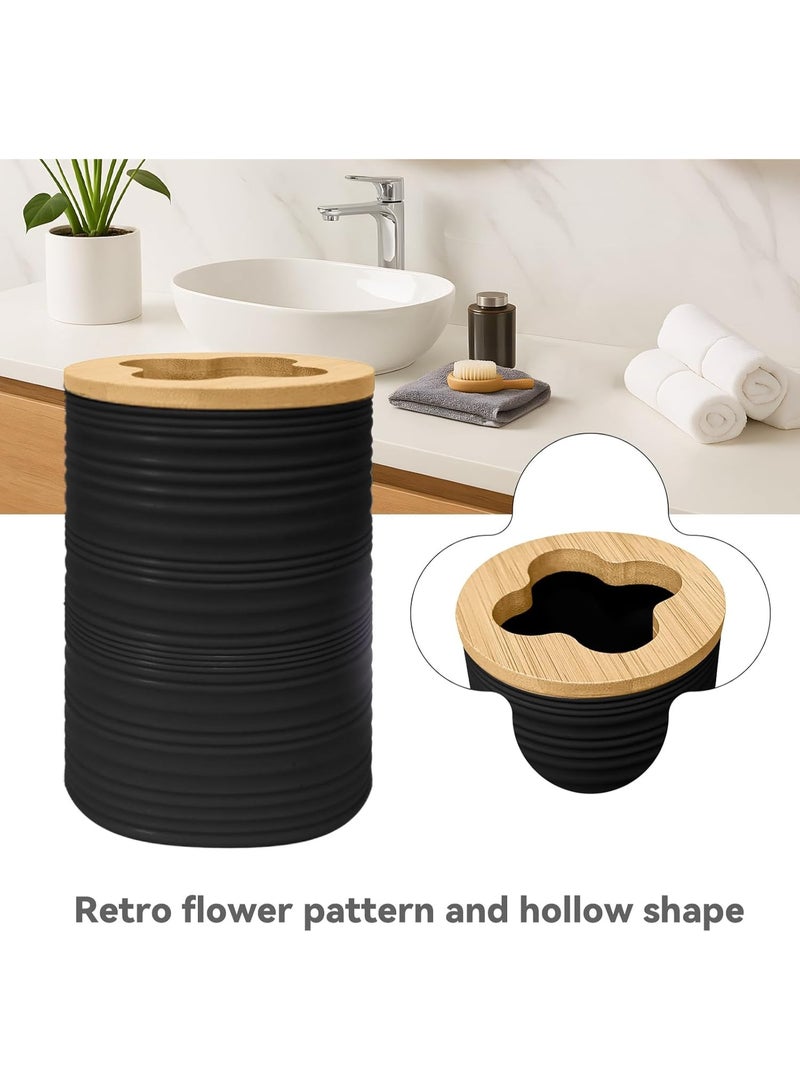 YelaJoy Bathroom Accessories Set 4 PCS, Bamboo Bathroom Accessory Set Includes Soap Dish, Soap Dispenser, Toothbrush Holder, Toothbrush Cup, Bathroom Sets Accessories, Boho Bathroom Decor(Black) - Image 3
